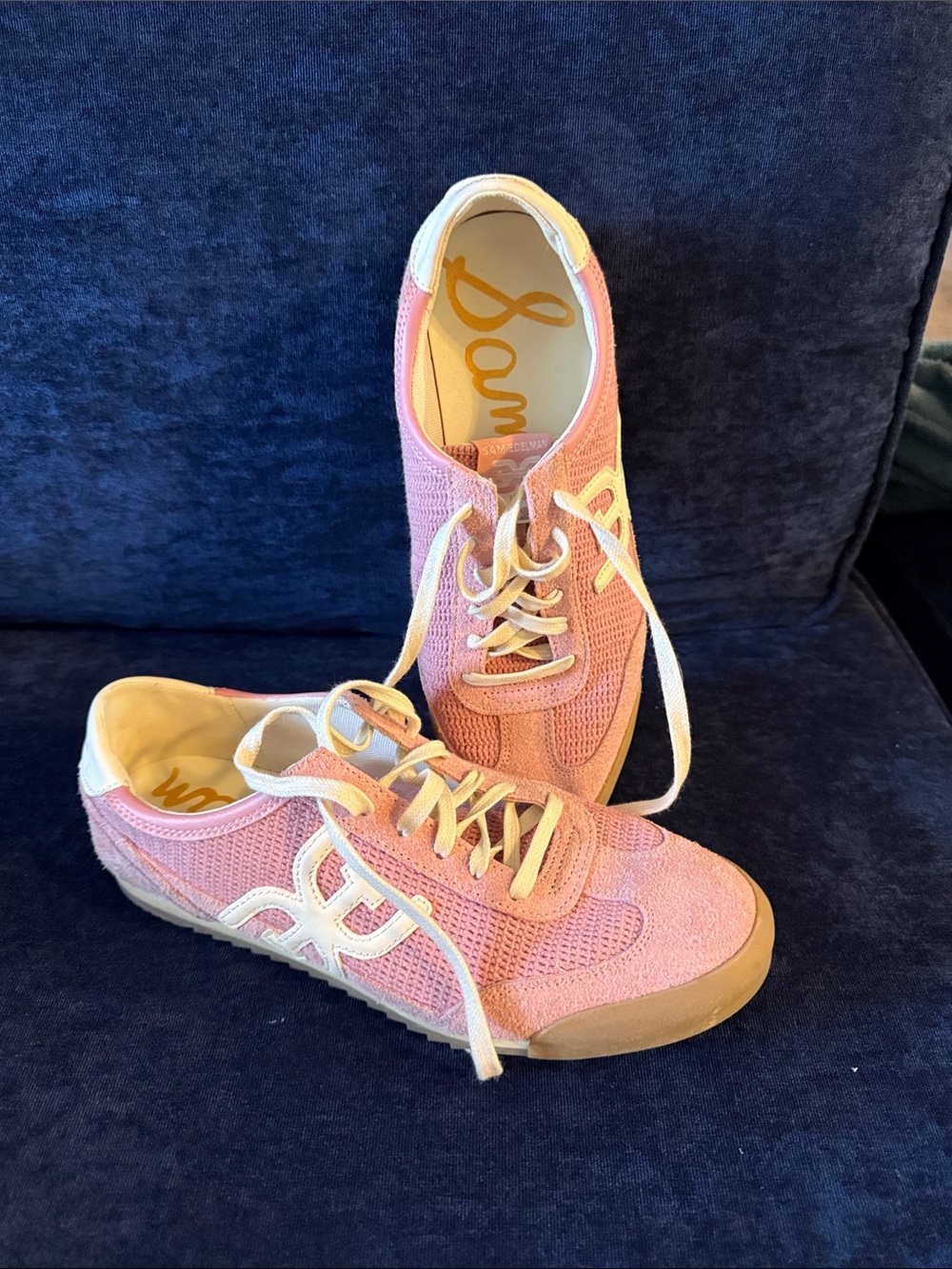 Sam Edelman Pink Lace-Up Knit Sneakers